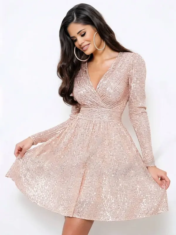 Robe courte Elvina col V chatoyante