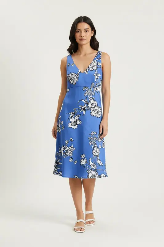 Robe courte Fleurie Bleue et Blanche - Taille S/36