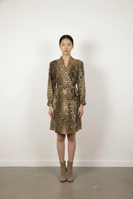 Robe Courte Léopard Beige et Noir - Taille XS/34