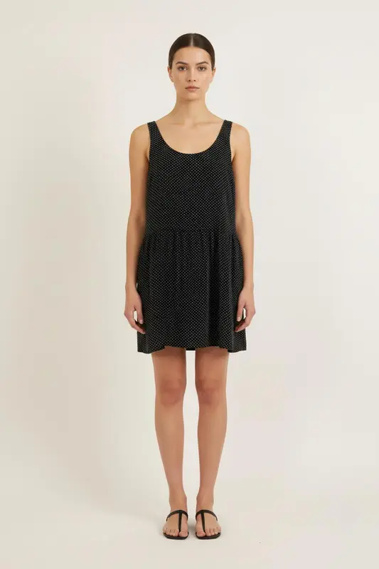 Robe Courte Noire à Pois Blancs - Taille M/38
