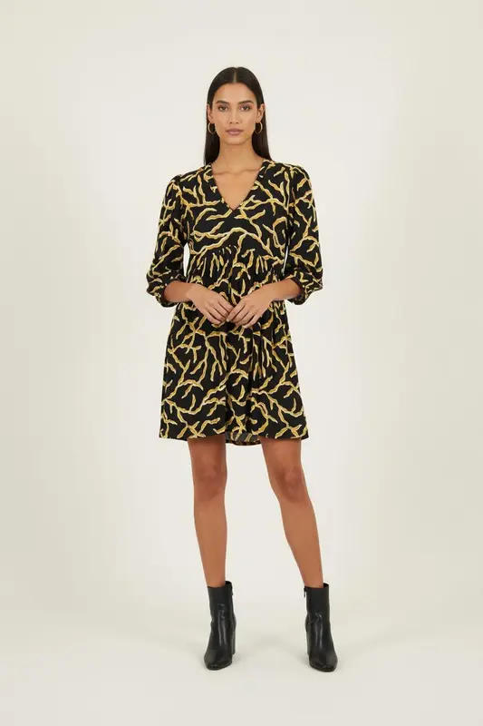 Robe Courte Noire et Jaune - Taille S/36
