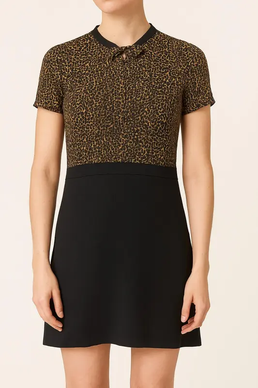 Robe Courte Noire et Léopard - Taille S/36