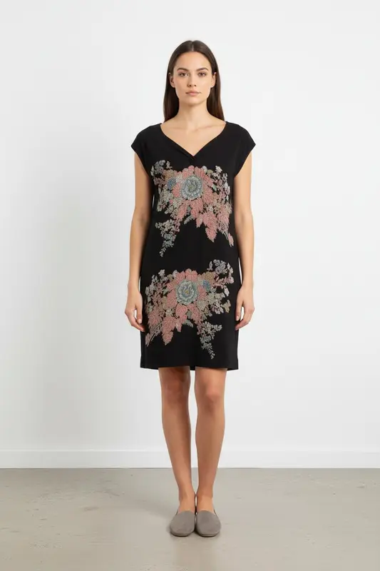 Robe Courte Noire et Multicolore - Taille S/36