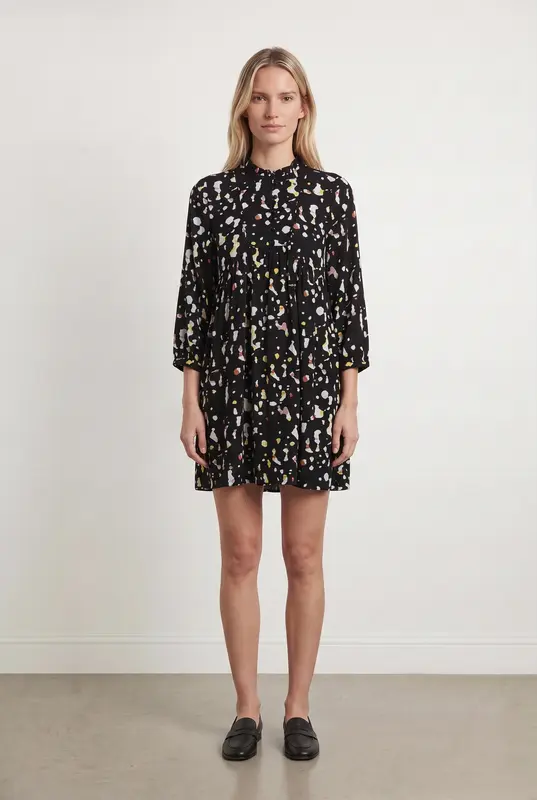Robe Courte Noire et Multicolore - Taille XS/34