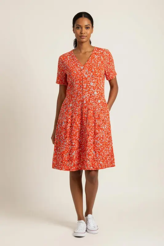 Robe Courte Orange et Blanche - Taille L/40