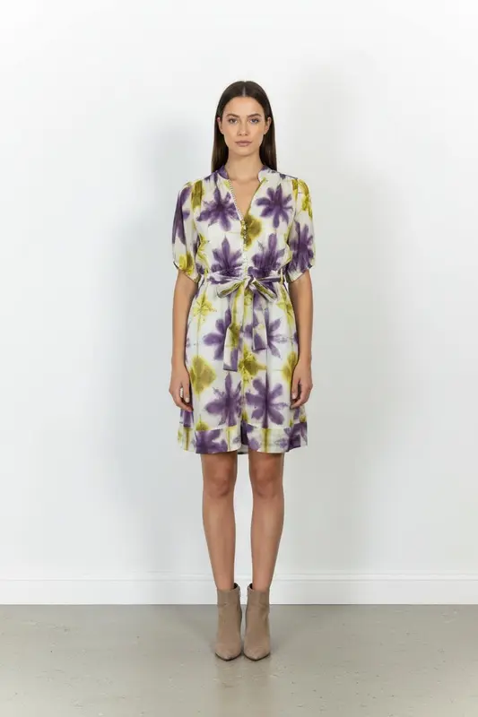 Robe Courte Violette et Jaune - Taille L/40