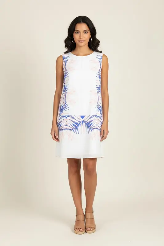 Robe Droite Blanche et Bleue - Taille XL/42
