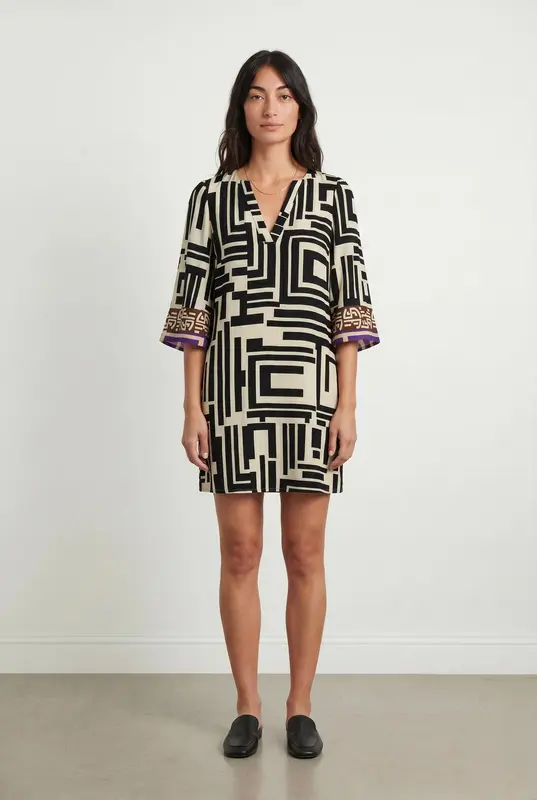 Robe Droite Noire et Beige - Taille S/36