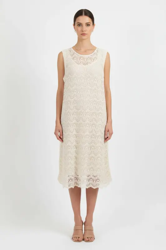 Robe en Dentelle Beige - Taille L/40