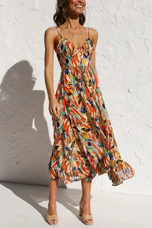 Robe femme col V à bretelles fines réglables