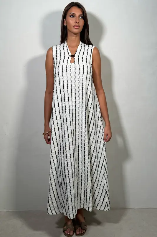Robe Femme Sans Manches Rayée Avec Boucle Chic
