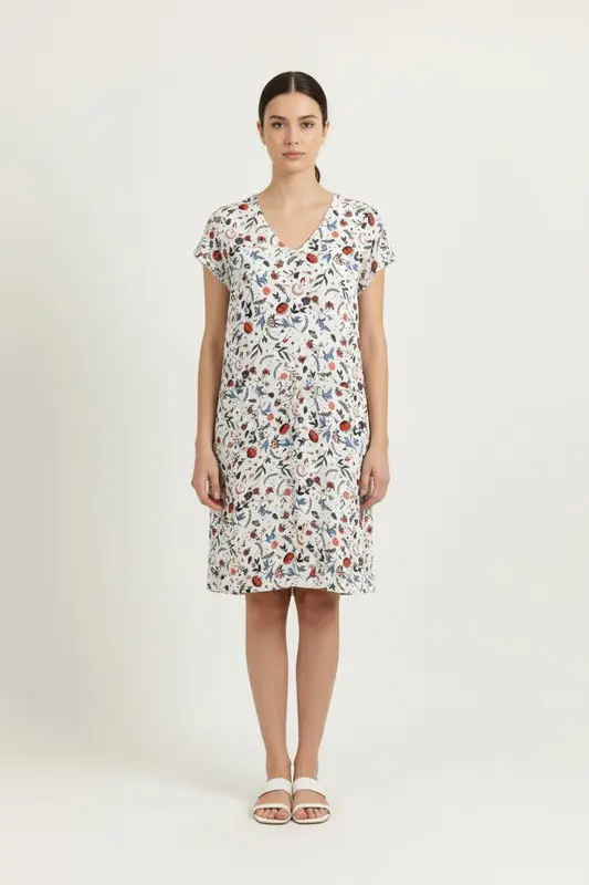 Robe Fleurie Beige et Multicolore - Taille XS/34