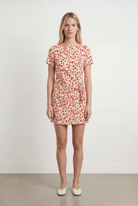 Robe Fleurie Blanc et Rouge - Taille XS/34