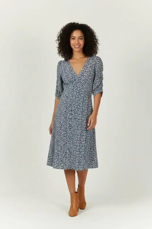 Robe Fleurie Bleue et Blanche - Taille L/40