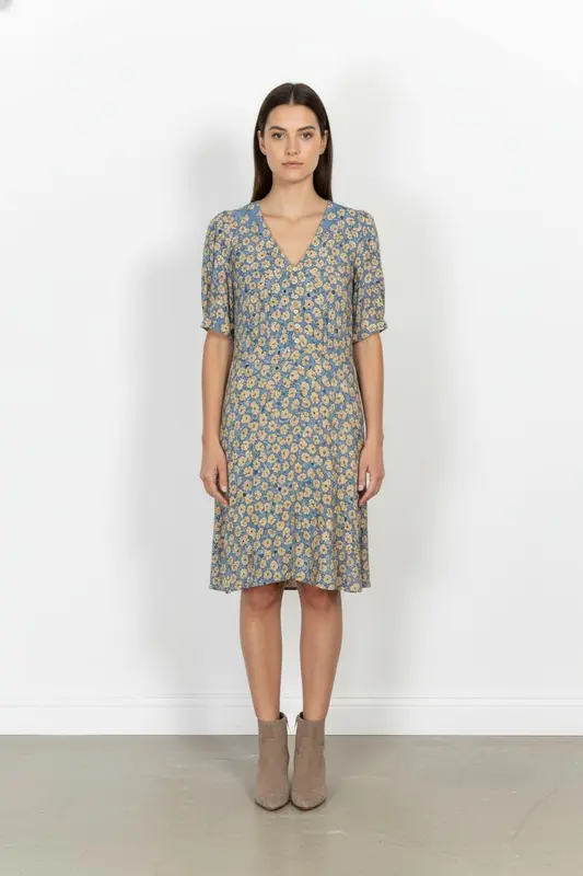 Robe Fleurie Bleue et Jaune - Taille L/40