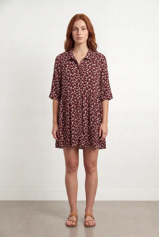 Robe Fleurie Bordeaux et Blanche - Taille S/36