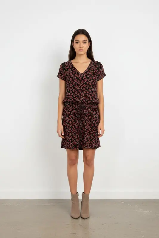 Robe Fleurie Bordeaux et Noir - Taille S/36