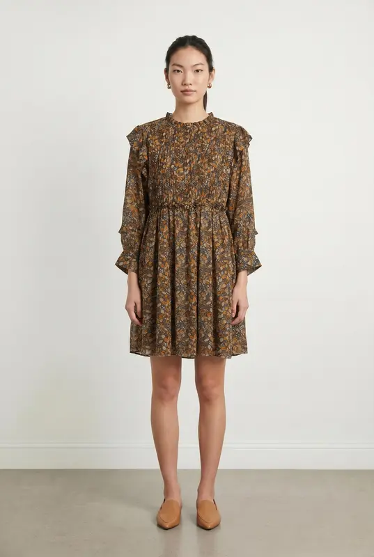 Robe Fleurie Marron et Jaune - Taille S/36