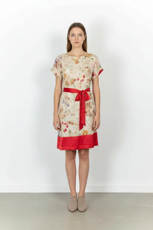 Robe Fleurie Multicolore et Rouge - Taille L/40