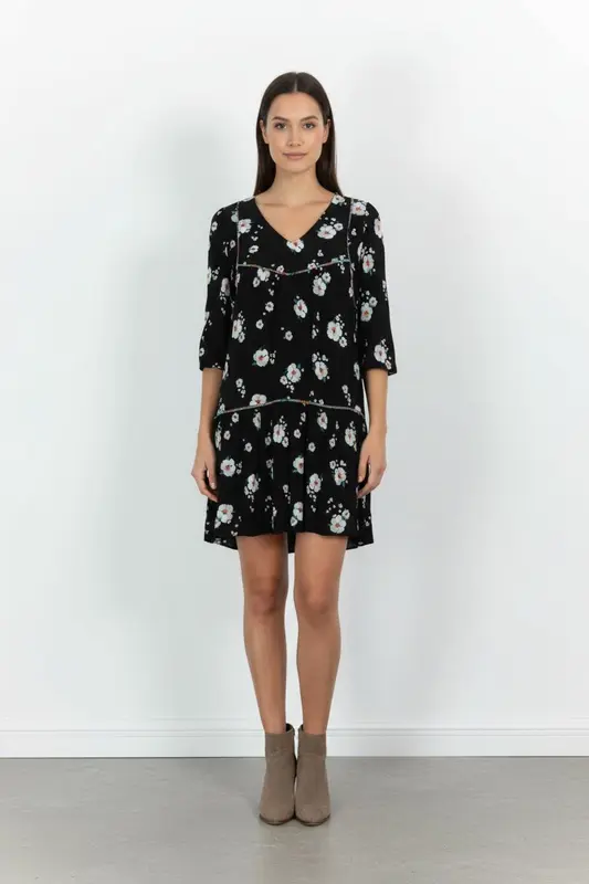Robe Fleurie Noire et Blanche - Taille XS/34