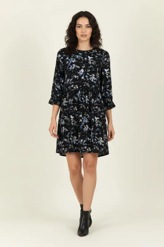 Robe Fleurie Noire et Bleue - Taille S/36