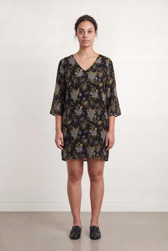 Robe Fleurie Noire et Jaune - Taille L/40