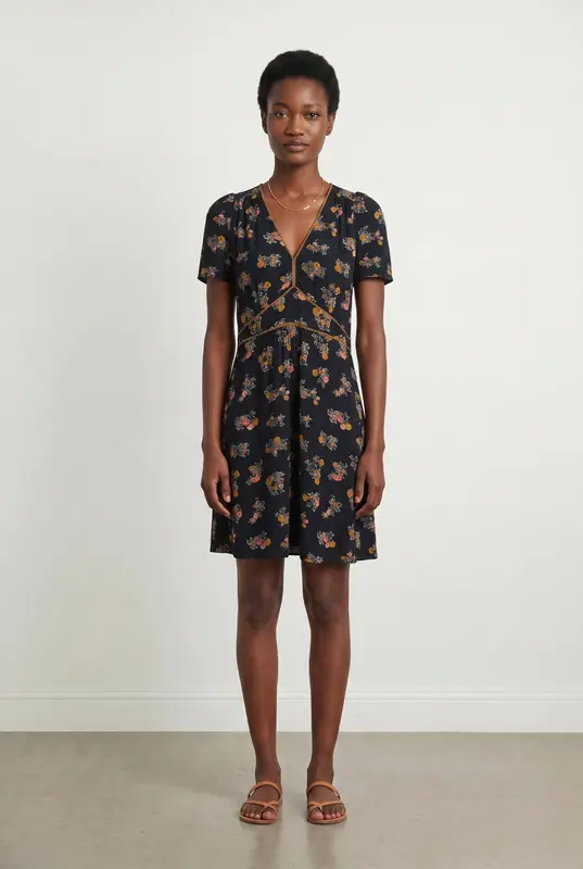 Robe Fleurie Noire et Jaune - Taille M/38