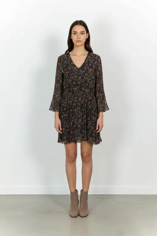 Robe Fleurie Noire et Orange - Taille M/38