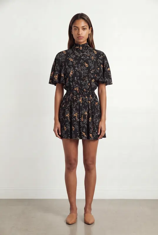 Robe Fleurie Noire et Orange - Taille XS/34
