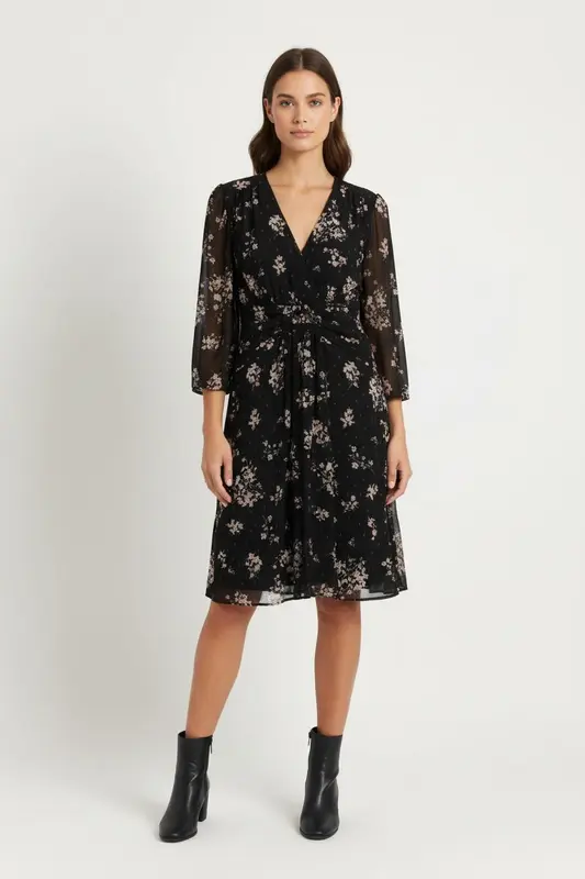 Robe Fleurie Noire et Rose - Taille M/38
