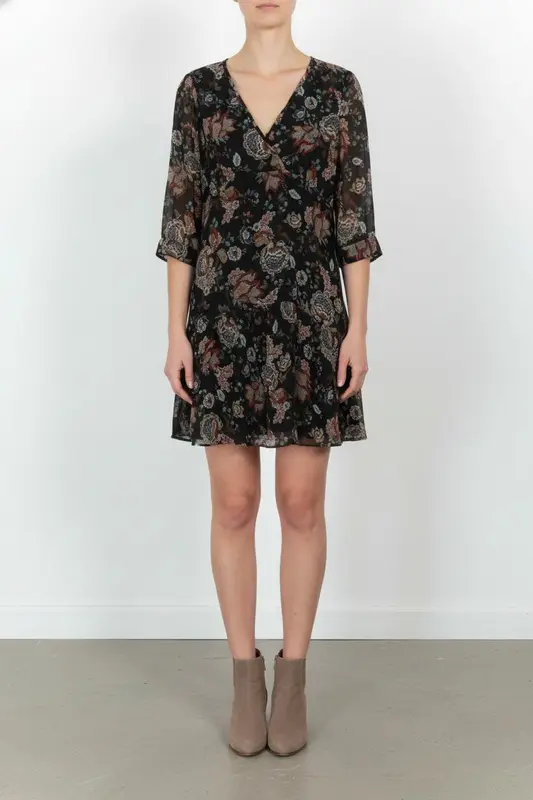 Robe Fleurie Noire et Rouge - Taille XS/34