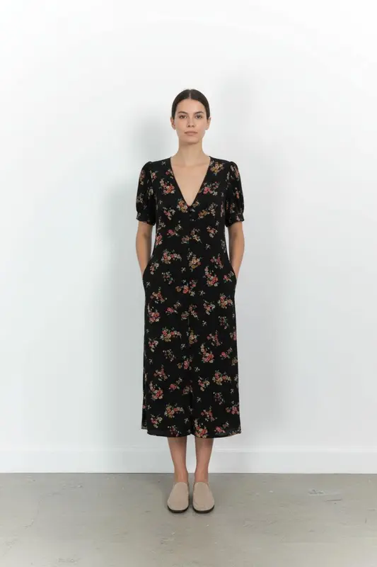 Robe Fleurie Noire - Taille XS/34