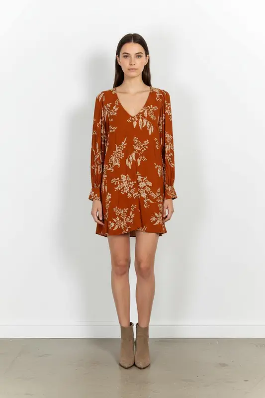 Robe Fleurie Orange et Beige - Taille L/40