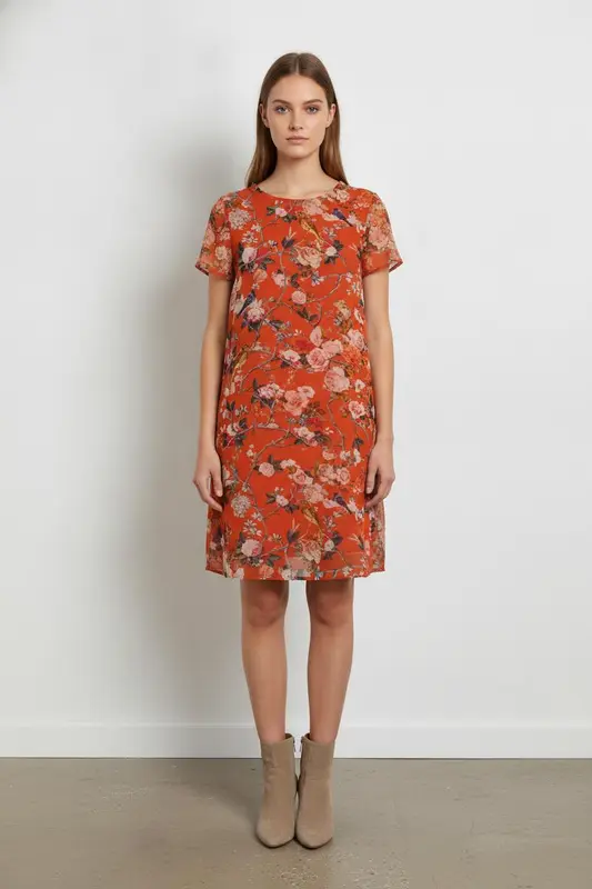 Robe Fleurie Orange et Rose - Taille S/36