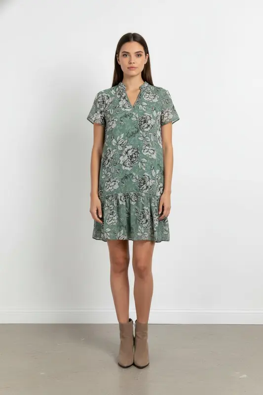 Robe Fleurie Verte et Grise - Taille S/36