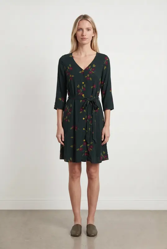 Robe Fleurie Verte et Rouge - Taille XS/34