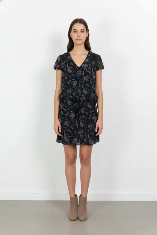 Robe Fluide Noire et Fleurie - Taille M/38