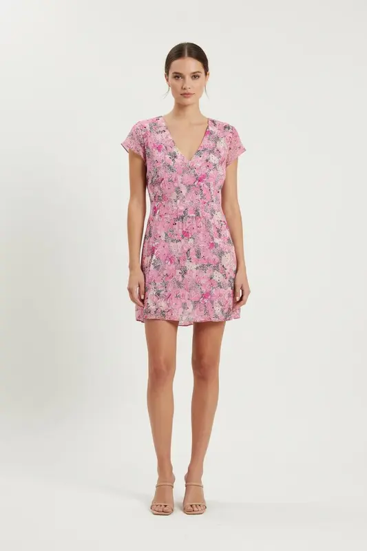 Robe Fluide Rose et Noir - Taille L/40