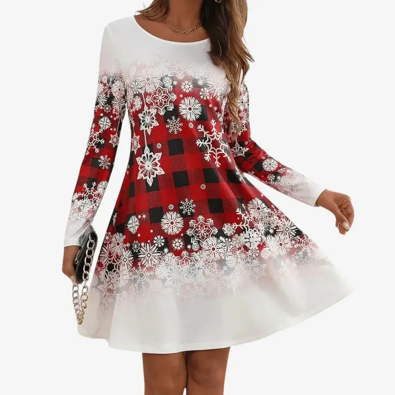 Robe imprimée à col rond manches longues
