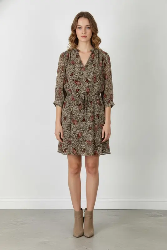 Robe Imprimée Beige et Rouge - Taille XL/42