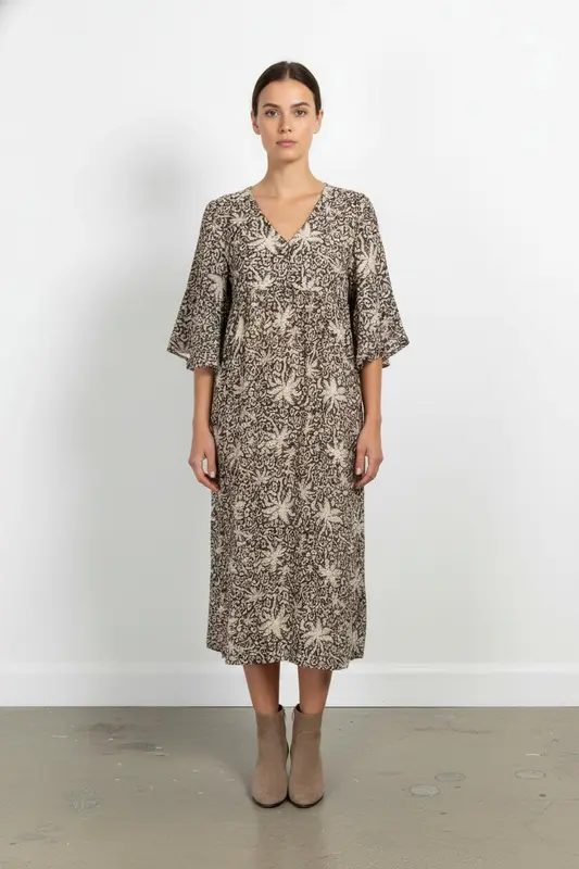 Robe Imprimée Marron et Beige - Taille L/40