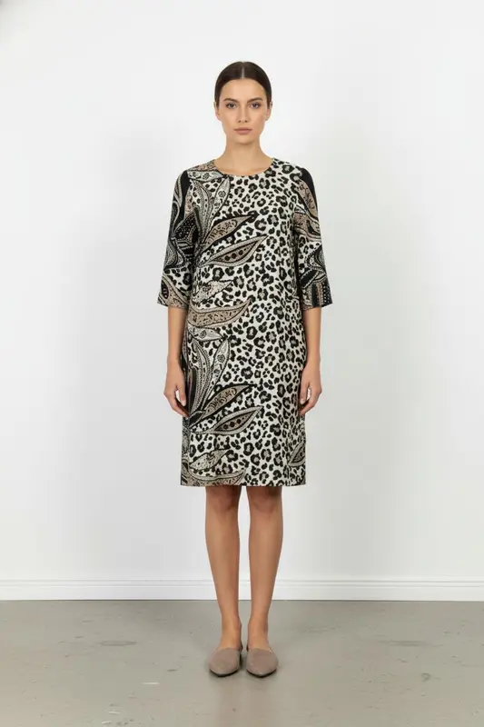 Robe Imprimée Noire et Beige - Taille XL/42
