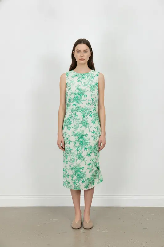 Robe Imprimée Verte et Blanche - Taille XS/34