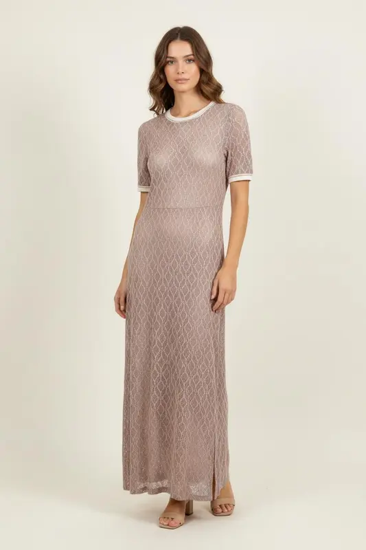 Robe Longue Beige et Blanc - Taille XS/34