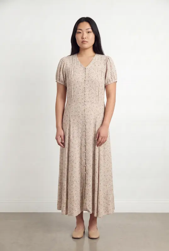 Robe Longue Beige et Bleu - Taille L/40