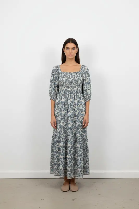 Robe Longue Blanche et Bleue - Taille S/36