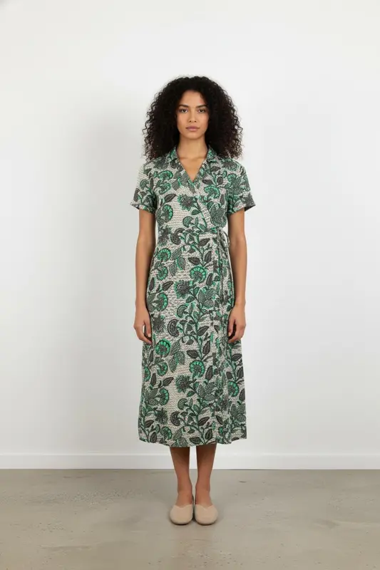 Robe Longue Blanche et Verte - Taille S/36