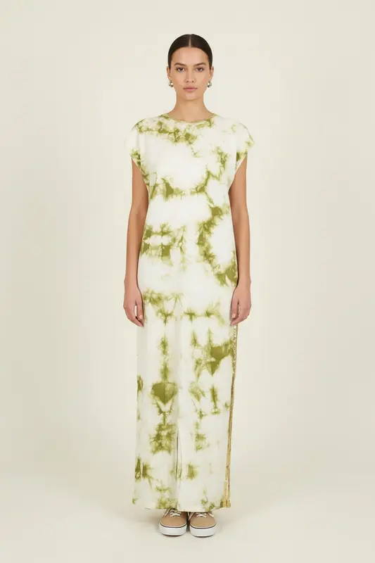 Robe Longue Blanche et Verte - Taille XS/34