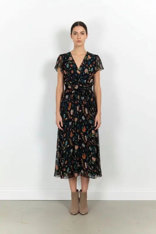 Robe Longue Bleue à Fleurs Multicolores - Taille S/36