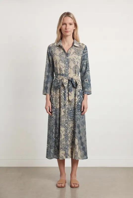 Robe Longue Bleue et Beige - Taille S/36